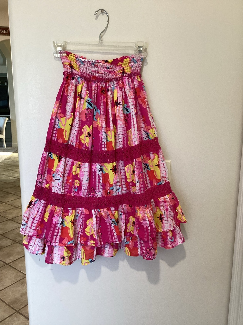 Justice Bright Pink Girls Floral Maxi Skirt with Yellow Accents👩‍🦰